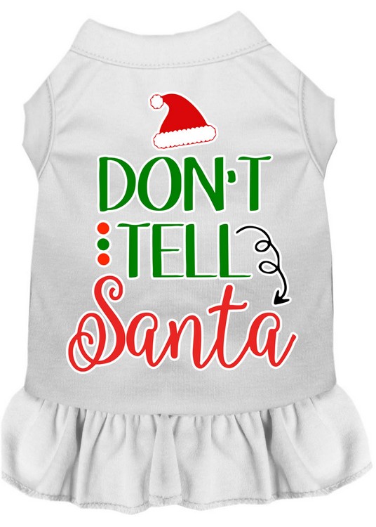 Don't Tell Santa Screen Print Dog Dress White XXL